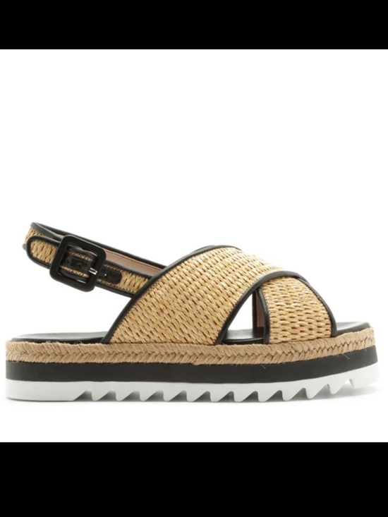 SCHUTZ Shoes - Schutz Aiyana Platform Slingback Sandal Size 7 Tan White Raffia